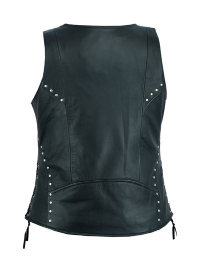 Women's Leather Open Neck Vest with Lacing Details