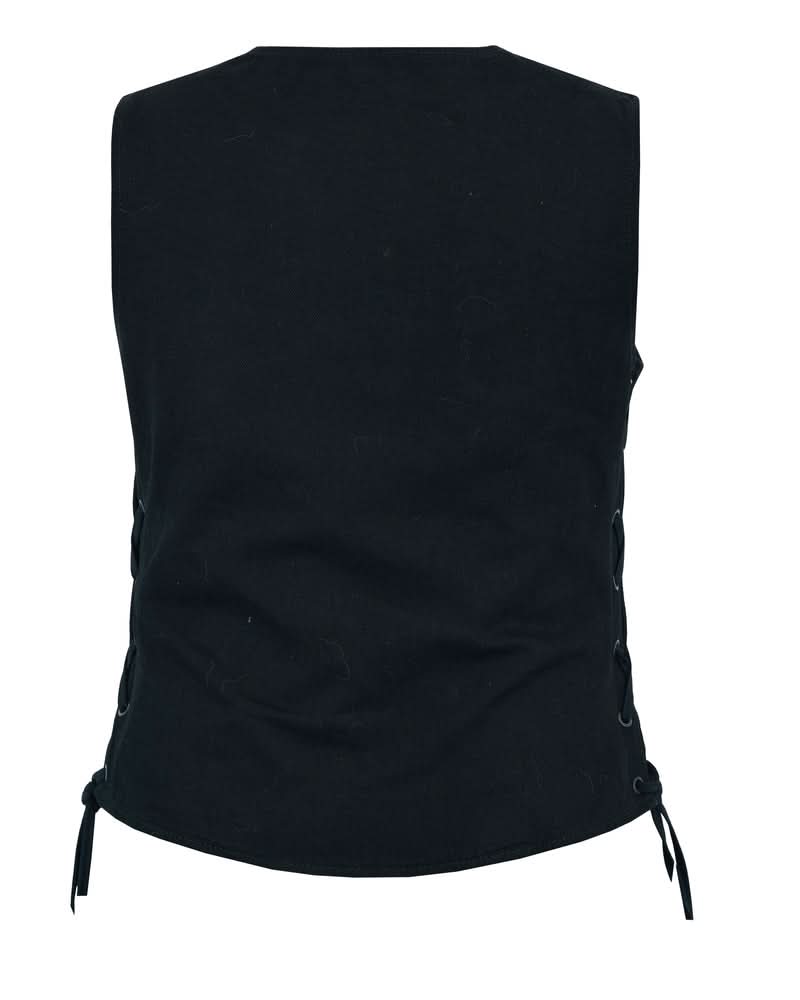 Women's Black Denim Vest with Longer Body ¾ and Side Laces