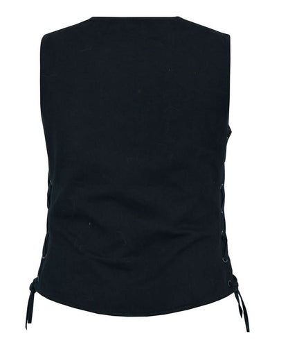 Women's Black Denim Vest with Longer Body ¾ and Side Laces