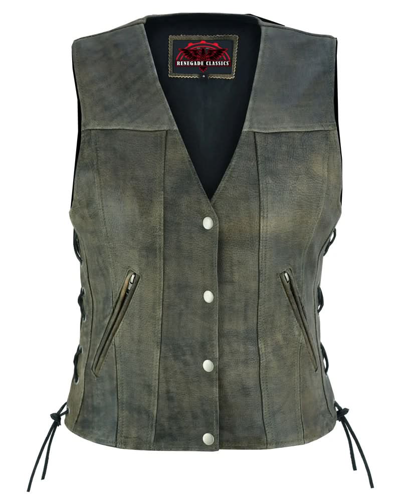 Women's Antique Brown Leather Western Style Vest