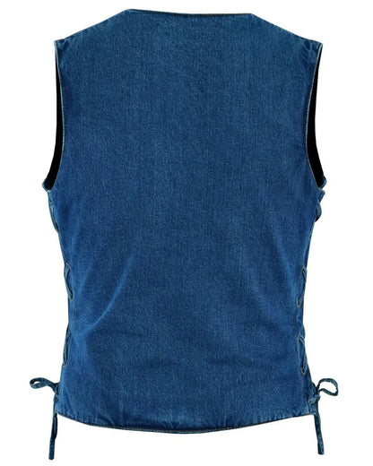 Women's Blue Denim Western Style Vest- Single Back Panel Concealed Carry