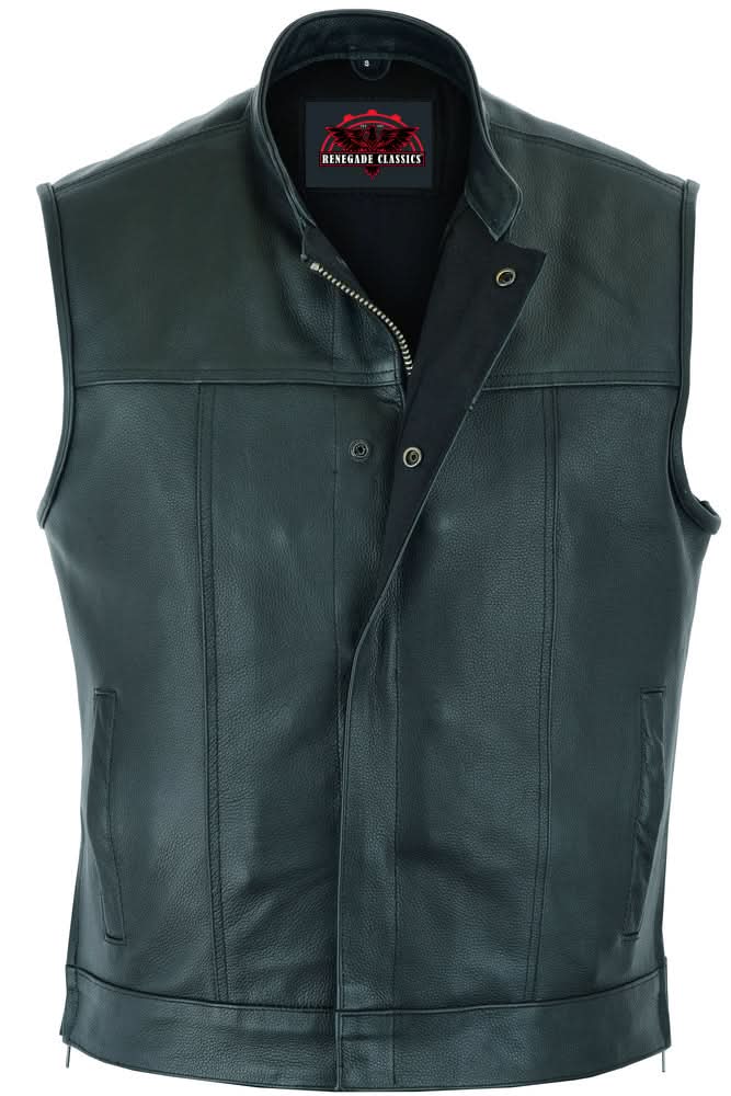 Men's club style "Double Crosser" Motorcycle Vest - Black