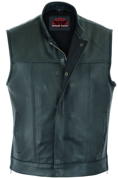 Men's club style "Double Crosser" Motorcycle Vest - Black