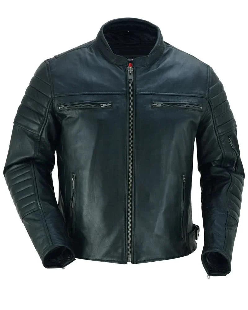 Men's Lightweight Drum Dyed Naked Lambskin Crossover Scooter - Black