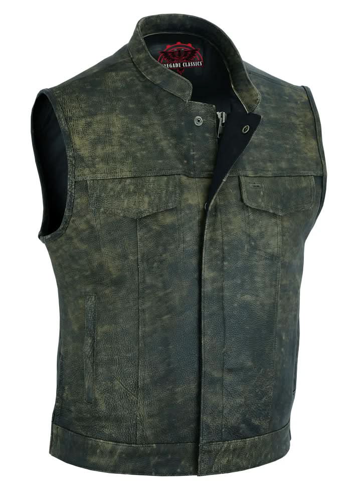 Men's club style Leather Motorcycle Vest in Antique Brown
