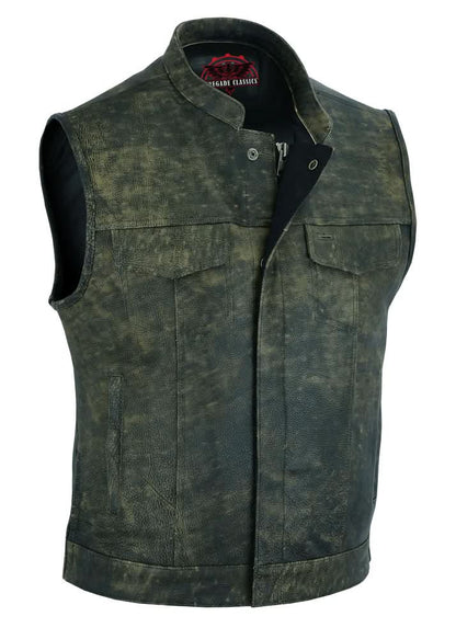 Men's club style Leather Motorcycle Vest in Antique Brown