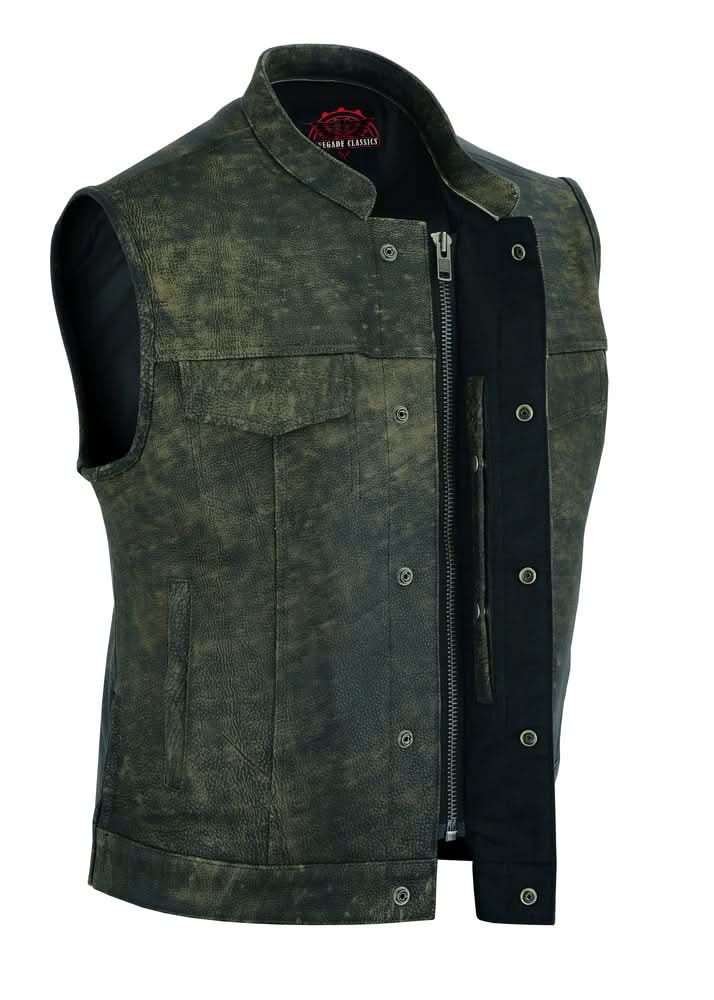 Men's club style Leather Motorcycle Vest in Antique Brown