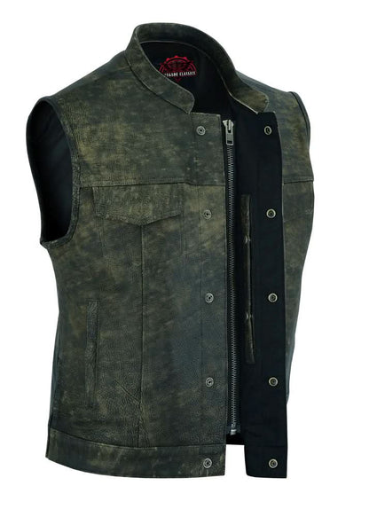 Men's club style Leather Motorcycle Vest in Antique Brown