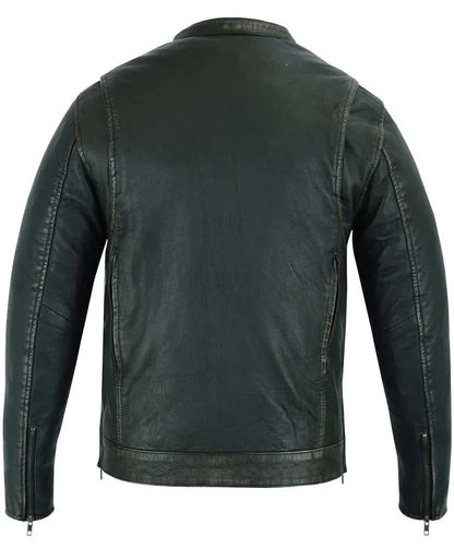 Men's Modern Utility Style Riding Jacket in Lightweight Drum Dyed Distressed Naked Lambskin