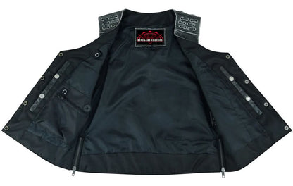 Women's Gray Leather Vest with Grommet and Lacing Accents