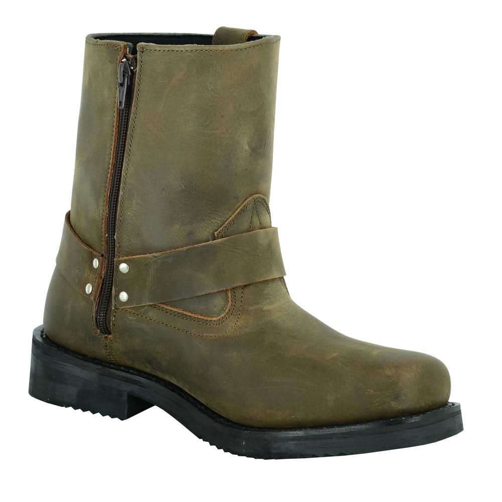 Men's Side Zipper Harness Waterproof Boots- Brown