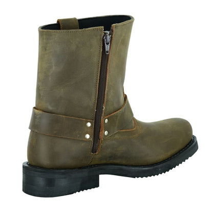 Men's Side Zipper Harness Waterproof Boots- Brown