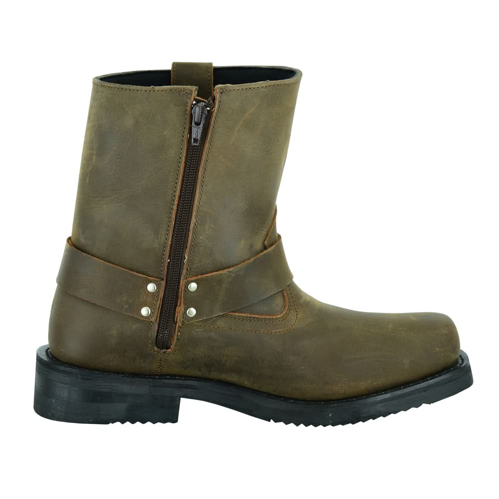 Men's Side Zipper Harness Waterproof Boots- Brown