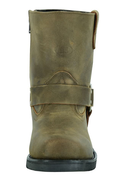 Men's Side Zipper Harness Waterproof Boots- Brown