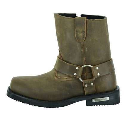 Men's Side Zipper Harness Waterproof Boots- Brown