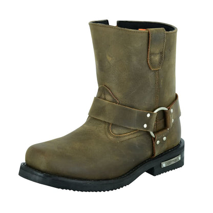 Men's Side Zipper Harness Waterproof Boots- Brown