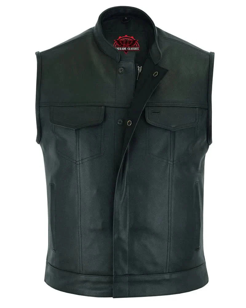 Men's Club Style Leather Vest "Blackhawk" with Scoop Collar