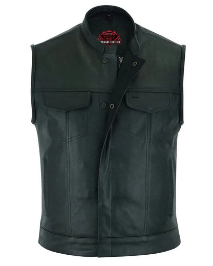 Men's Club Style Leather Vest "Blackhawk" with Scoop Collar