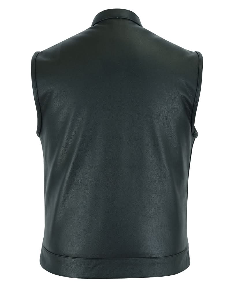 Men's Club Style Leather Vest "Blackhawk" with Scoop Collar