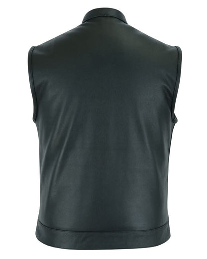 Men's Club Style Leather Vest "Blackhawk" with Scoop Collar