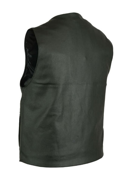 Men's Western Style Milled Single Back Panel Leather Vest - Black