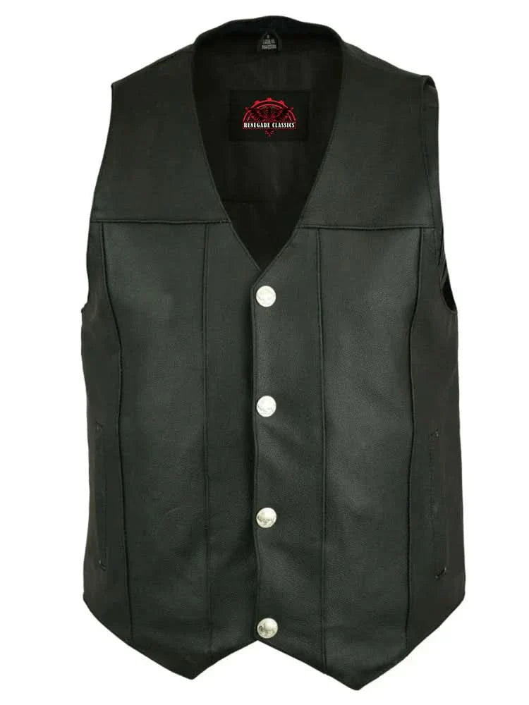 Men's Western Style Milled Single Back Panel Leather Vest - Black