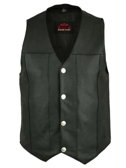 Men's Western Style Milled Single Back Panel Leather Vest - Black