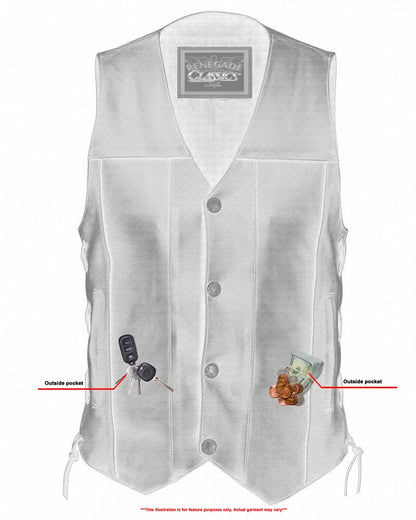 Men's Classic Western "Hawk" Black Leather Motorcycle Vest