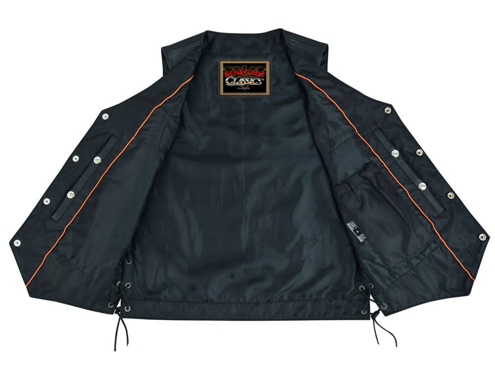 Men's Classic Western "Hawk" Black Leather Motorcycle Vest
