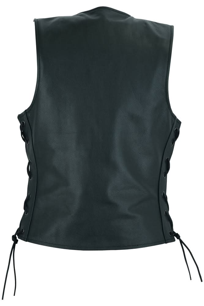 Women's leather motorcycle vest - Satin lined