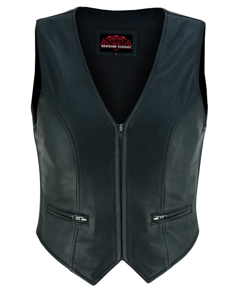 Women's Lightweight Lambskin Leather Vest with Zipper Front