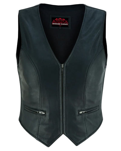 Women's Lightweight Lambskin Leather Vest with Zipper Front