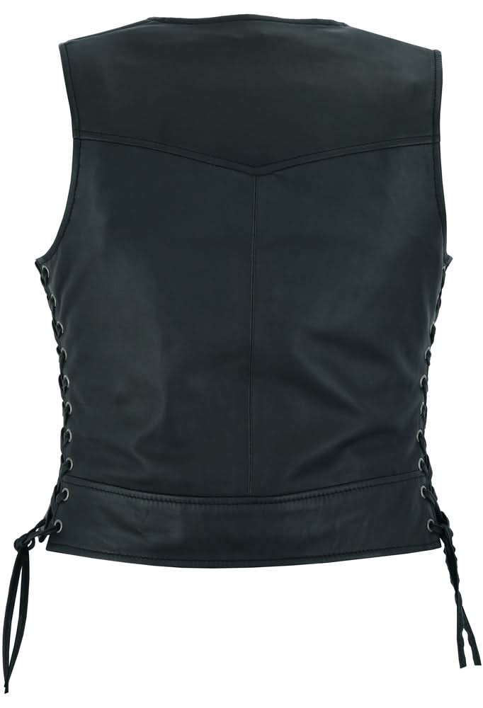 Women's Stylish Lambskin Leather Lightweight Vest, Side Laced