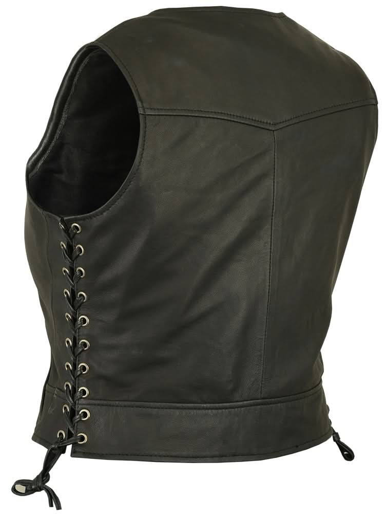 Women's Stylish Lambskin Leather Lightweight Vest, Side Laced
