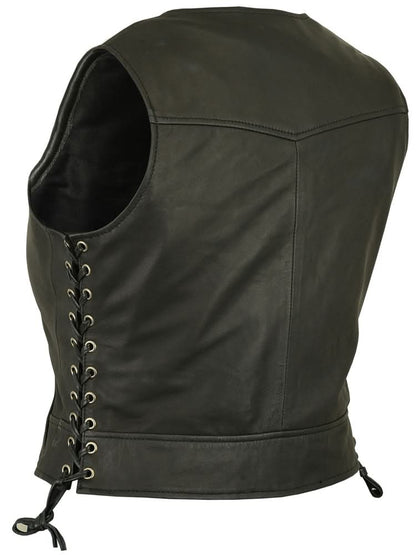 Women's Stylish Lambskin Leather Lightweight Vest, Side Laced