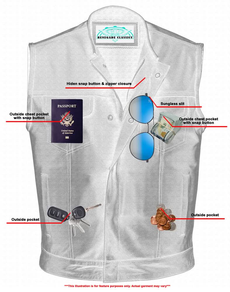 Men's Club Style "AM" Black Cowhide Leather Motorcycle Vest
