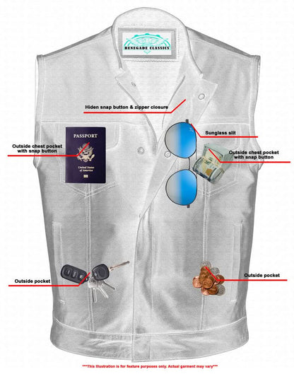 Men's Club Style "AM" Black Cowhide Leather Motorcycle Vest