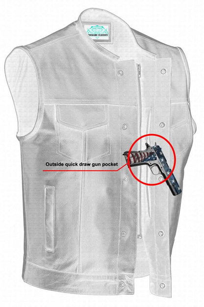 Men's Club Style "AM" Black Cowhide Leather Motorcycle Vest