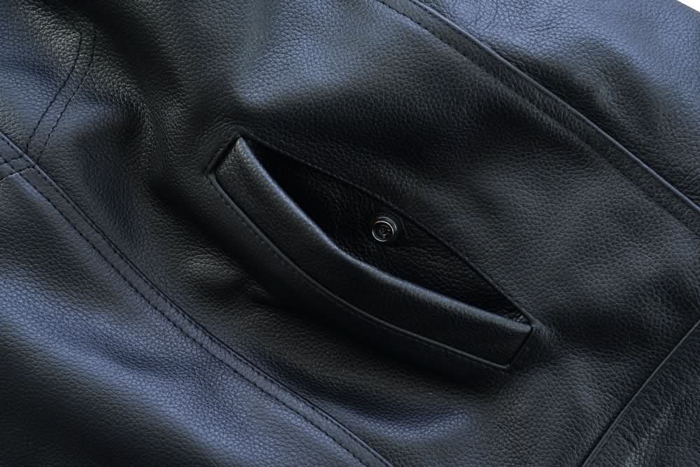 Men's Club Style "AM" Black Cowhide Leather Motorcycle Vest