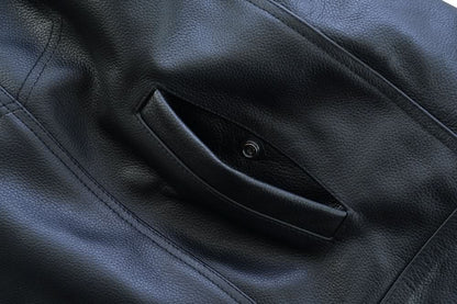 Men's Club Style "AM" Black Cowhide Leather Motorcycle Vest