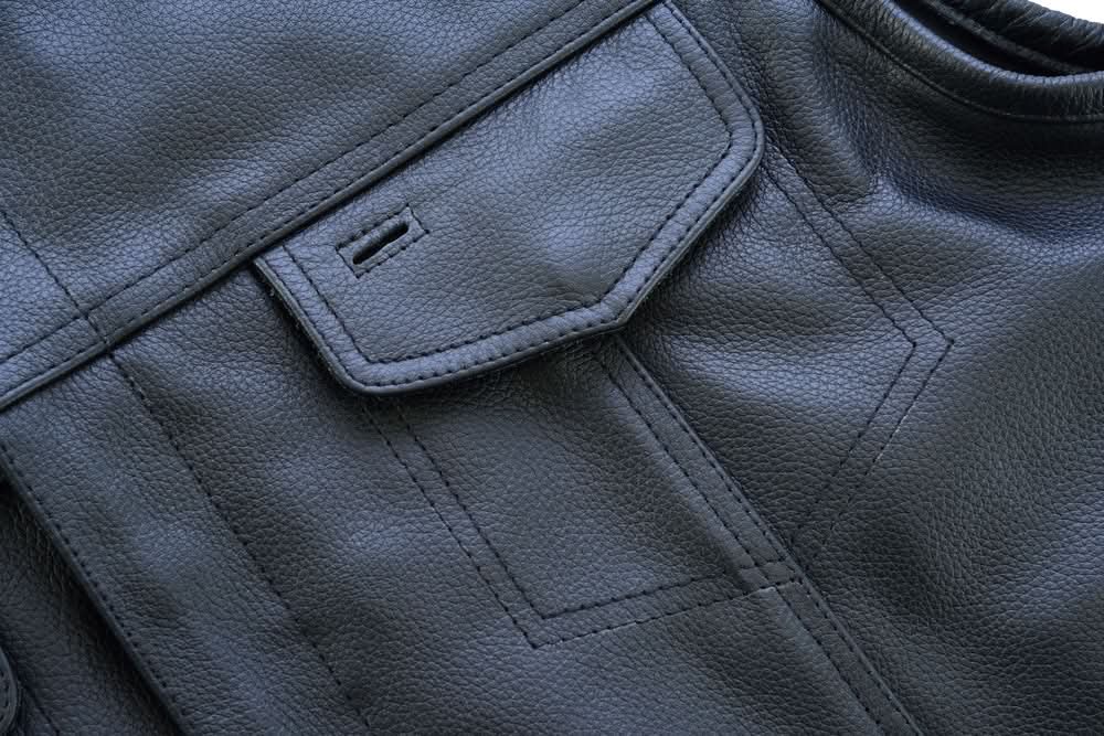Men's Club Style "AM" Black Cowhide Leather Motorcycle Vest
