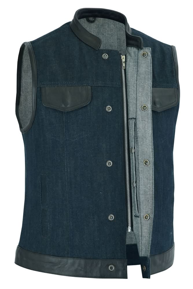 Women's Broken Blue Rough Rub-Off Raw Finish Denim Vest