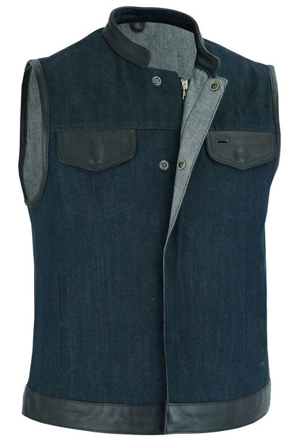 Women's Broken Blue Rough Rub-Off Raw Finish Denim Vest