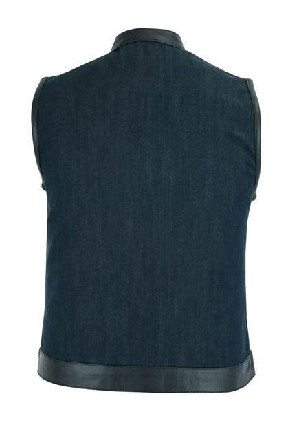 Women's Broken Blue Rough Rub-Off Raw Finish Denim Vest