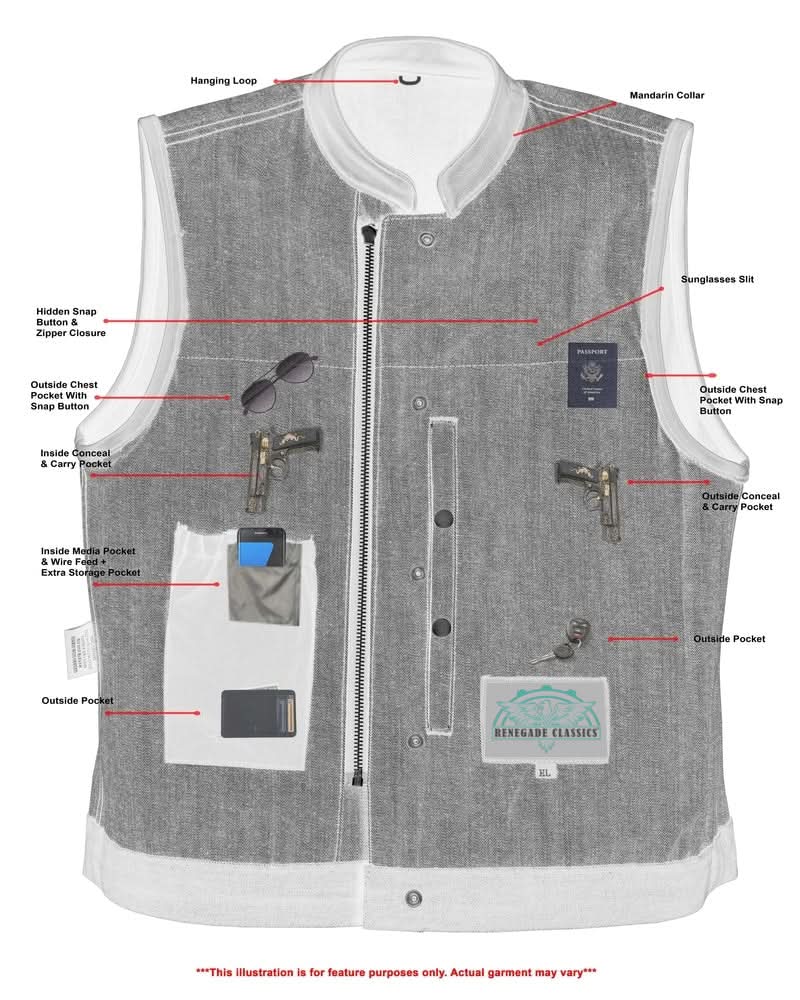 Women's Broken Blue Rough Rub-Off Raw Finish Denim Vest