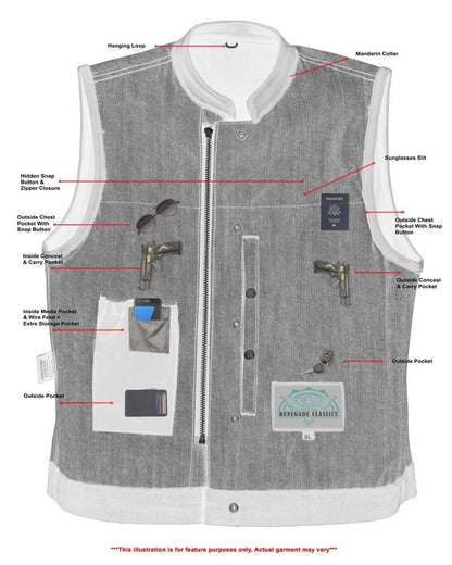 Women's Broken Blue Rough Rub-Off Raw Finish Denim Vest