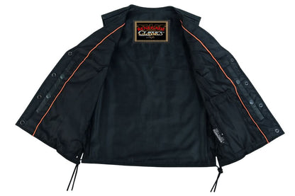Women's leather motorcycle vest - Satin lined