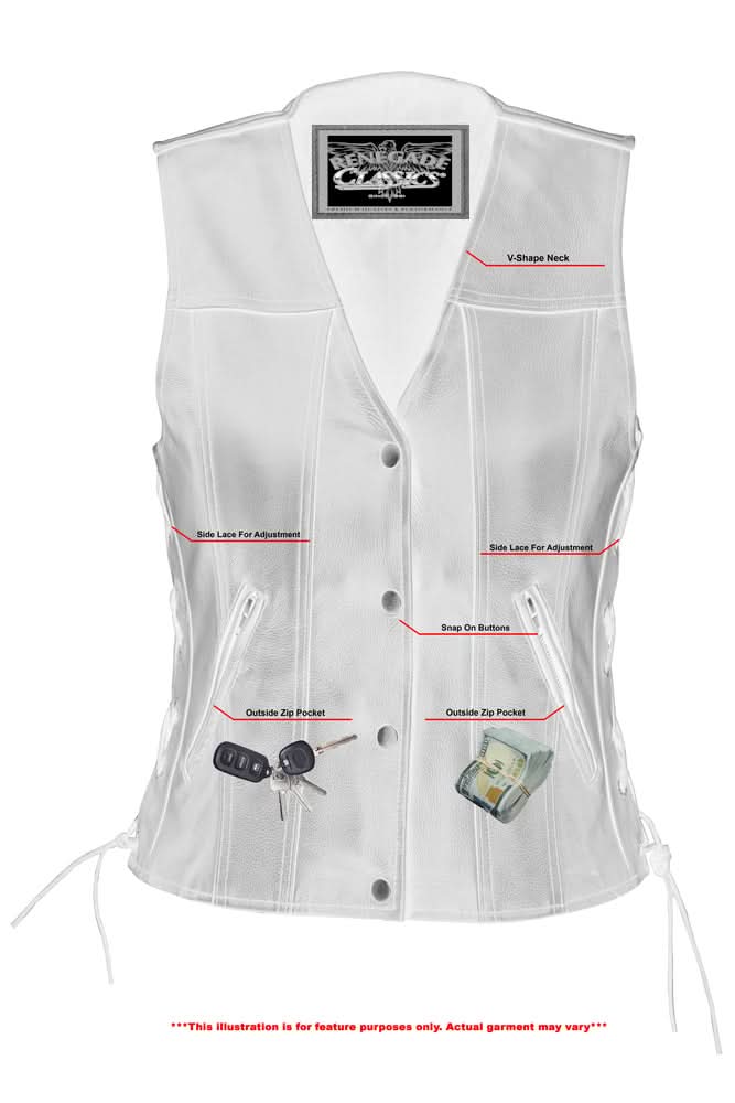 Women's leather motorcycle vest - Satin lined