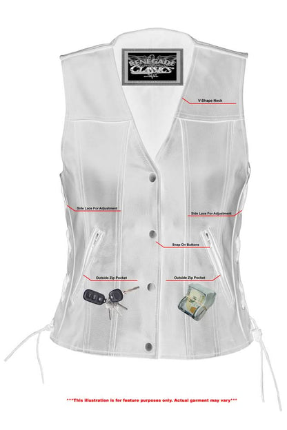 Women's leather motorcycle vest - Satin lined