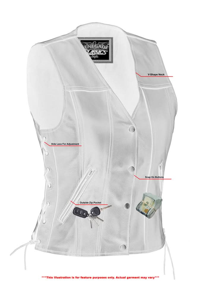 Women's leather motorcycle vest - Satin lined